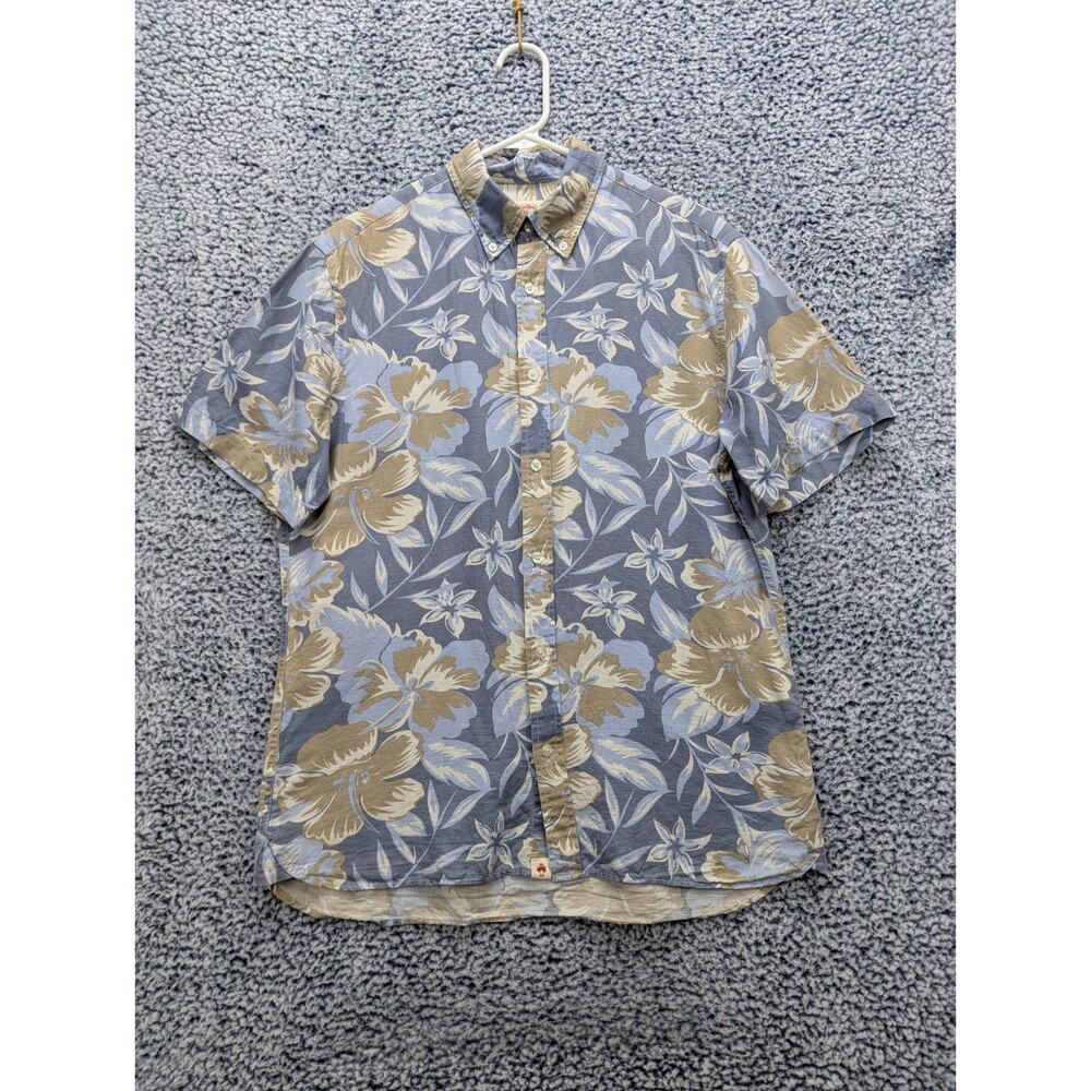 Brooks Brothers Linen Hawaiian Button Up Shirt Size M Travel Vacation Boho Blue